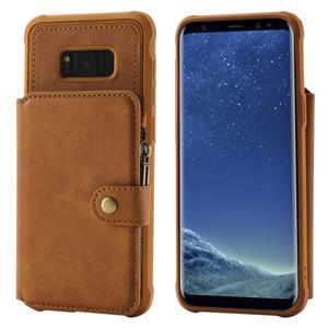 huismerk Voor Galaxy S8 Plus Zipper Shockproof Beschermhoes met kaartsleuven & beugel & fotohouder & portemonneefunctie(Bruin)