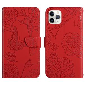 huismerk Skin Feel Butterfly Peony reliëf lederen telefooncase voor iphone 13 pro