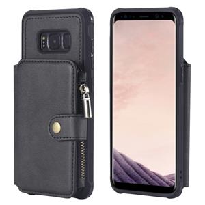 huismerk Voor Galaxy S8 Zipper Shockproof Beschermhoes met kaartsleuven & beugel & fotohouder & portemonneefunctie(zwart)