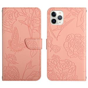 huismerk Huid Feel Butterfly Peony reliëf lederen telefooncase voor iphone 13 pro