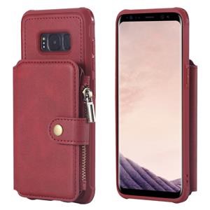 huismerk Voor Galaxy S8 Zipper Shockproof Protective Case met Card Slots & Bracket & Photo Holder & Wallet Function(Red)