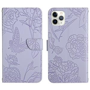 huismerk Huid Feel Butterfly Peony reliëf lederen telefooncase voor iphone 13 pro