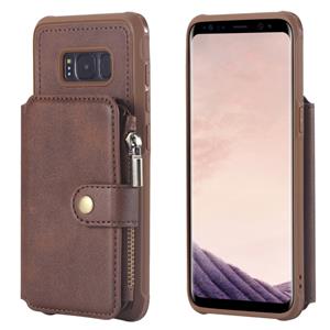 huismerk Voor Galaxy S8 Zipper Shockproof Beschermhoes met kaartsleuven & beugel & fotohouder & portemonneefunctie(Koffie)