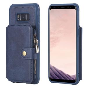 huismerk Voor Galaxy S8 Zipper Shockproof Beschermhoes met kaartsleuven & beugel & fotohouder & portemonneefunctie(blauw)