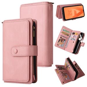 huismerk For Samsung Galaxy A32 5G Skin Feel PU + TPU Horizontal Flip Leather Case with Holder & 15 Cards Slot & Wallet & Zipper Pocket & Lanyard(Pink)