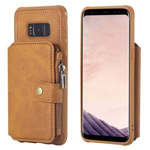 huismerk Voor Galaxy S8 Zipper Shockproof Beschermhoes met kaartsleuven & beugel & fotohouder & portemonneefunctie(Bruin)