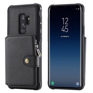 huismerk Voor Galaxy S9 Plus Zipper Shockproof Beschermhoes met kaartsleuven & beugel & fotohouder & portemonneefunctie(zwart)