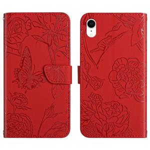 huismerk Huid Feel Butterfly Peony reliëf lederen telefooncase voor iPhone XR