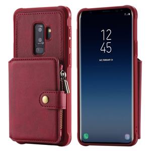 huismerk Voor Galaxy S9 Plus Zipper Shockproof Protective Case met Card Slots & Bracket & Photo Holder & Wallet Function(Red)