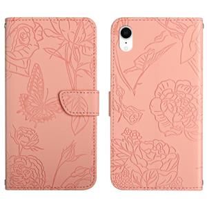 huismerk Huid Feel Butterfly Peony reliëf lederen telefooncase voor iPhone XR