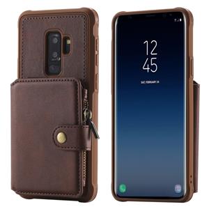 huismerk Voor Galaxy S9 Plus Zipper Shockproof Beschermhoes met kaartsleuven & beugel & fotohouder & portemonneefunctie(Koffie)