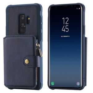 huismerk Voor Galaxy S9 Plus Zipper Shockproof Beschermhoes met kaartsleuven & beugel & fotohouder & portemonneefunctie (blauw)