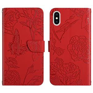 huismerk Skin Feel Butterfly Peony reliëf lederen telefooncase voor iPhone XS max