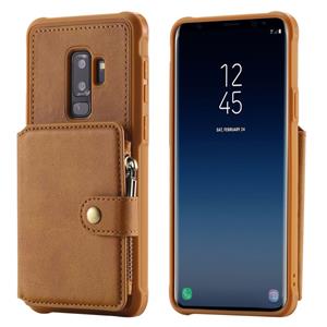 huismerk Voor Galaxy S9 Plus Zipper Shockproof Beschermhoes met kaartsleuven & beugel & fotohouder & portemonneefunctie(Bruin)