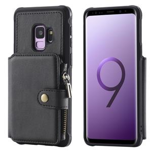 huismerk Voor Galaxy S9 Zipper Shockproof Beschermhoes met kaartsleuven & beugel & fotohouder & portemonneefunctie(zwart)