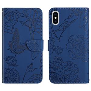 huismerk Huid Feel Butterfly Peony reliëf lederen telefooncase voor iPhone XS max