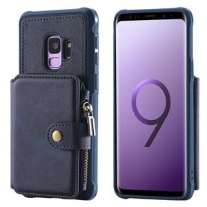 huismerk Voor Galaxy S9 Zipper Shockproof Protective Case met kaartsleuven & beugel & fotohouder & portemonneefunctie(blauw)