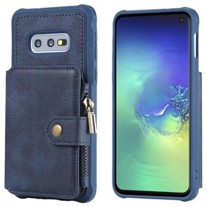 huismerk Voor Galaxy S10e Zipper Shockproof Protective Case met kaartsleuven & beugel & fotohouder & portemonneefunctie(blauw)