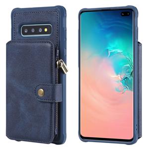 huismerk Voor Galaxy S10 Plus Zipper Shockproof Beschermhoes met kaartsleuven & beugel & fotohouder & portemonneefunctie (blauw)