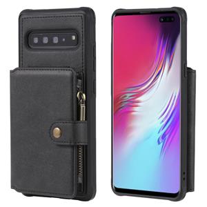 huismerk Voor Galaxy S10 5G Zipper Shockproof Protective Case met Kaartsleuven & Beugel & Fotohouder & Wallet-functie (Zwart)