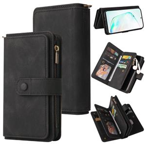 huismerk For Samsung Galaxy Note10+ Skin Feel PU + TPU Horizontal Flip Leather Case with Holder & 15 Cards Slot & Wallet & Zipper Pocket & Lanyard(Black)