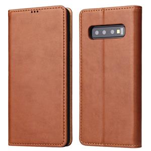 huismerk Horizontale Flip PU lederen case voor Galaxy S10 met houder & kaartsleuf & portemonnee (bruin)