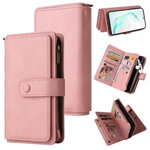 huismerk Voor Samsung Galaxy Note10 + Skin Feel PU + TPU Horizontale Flip Lederen Case met Houder & 15 Kaarten Slot & Portemonnee & Rits Pocket & Lanyard (Pink