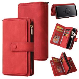 huismerk For Samsung Galaxy S9 Skin Feel PU + TPU Horizontal Flip Leather Case with Holder & 15 Cards Slot & Wallet & Zipper Pocket & Lanyard(Red)