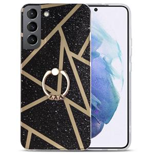 huismerk Voor Samsung Galaxy S21 + 5G Electroplating IMD Marble TPU telefoonhoesje met ring