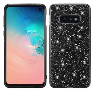 huismerk Glitter poeder schokbestendig TPU beschermende case voor Galaxy S10 (zwart)