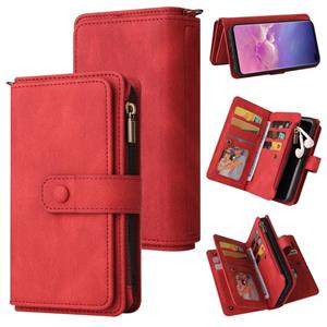 huismerk For Samsung Galaxy S10+ Skin Feel PU + TPU Horizontal Flip Leather Case with Holder & 15 Cards Slot & Wallet & Zipper Pocket & Lanyard(Red)