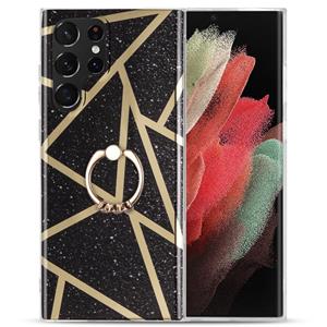 huismerk Voor Samsung Galaxy S22 Ultra 5G Electroplating IMD Marble TPU telefoonhoes met ring