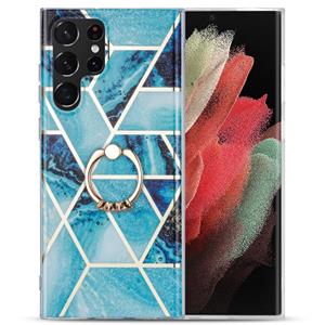 huismerk Voor Samsung Galaxy S22 Ultra 5G Electroplating IMD Marble TPU telefoonhoes met ring