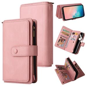 huismerk Voor Samsung Galaxy S10e Skin Feel PU + TPU Horizontale Flip Leren Case Met Houder & 15 Kaarten Slot & Portemonnee & Rits Pocket & Lanyard (Pink)