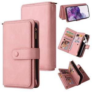 huismerk For Samsung Galaxy S20+ Skin Feel PU + TPU Horizontal Flip Leather Case with Holder & 15 Cards Slot & Wallet & Zipper Pocket & Lanyard(Pink)