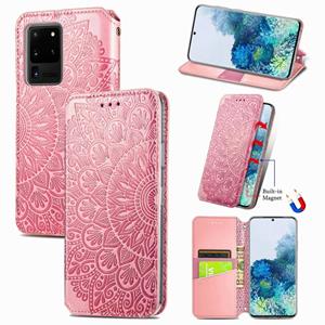 huismerk Voor Samsung Galaxy S20 Ultra Blooming Mandala Embossed Pattern Magnetic Horizontal Flip Leather Case met Holder & Card Slots & Wallet(Pink)