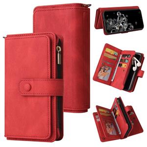 huismerk For Samsung Galaxy S20 Ultra Skin Feel PU + TPU Horizontal Flip Leather Case with Holder & 15 Cards Slot & Wallet & Zipper Pocket & Lanyard(Red)