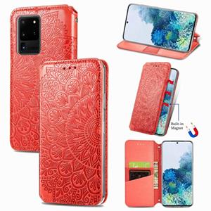 huismerk Voor Samsung Galaxy S20 Ultra Blooming Mandala reliëf patroon magnetische horizontale flip lederen geval met houder & kaart slots & portemonnee (rood