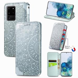 huismerk Voor Samsung Galaxy S20 Ultra Blooming Mandala Embossed Pattern Magnetic Horizontal Flip Leather Case met Holder & Card Slots & Wallet(Grey)