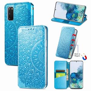 huismerk Voor Samsung Galaxy S20 Blooming Mandala Embossed Pattern Magnetic Horizontal Flip Leather Case met Holder & Card Slots & Wallet(Blue)