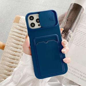 huismerk Voor iPhone 12 Mini Schuif Camera Cover Design TPU beschermhoes met kaartsleuf en neklanyard