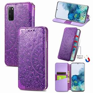 huismerk Voor Samsung Galaxy S20 Blooming Mandala Embossed Pattern Magnetic Horizontal Flip Leather Case met Holder & Card Slots & Wallet(Purple)