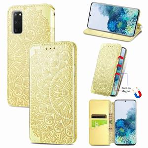 huismerk Voor Samsung Galaxy S20 Blooming Mandala Embossed Pattern Magnetic Horizontal Flip Leather Case met Holder & Card Slots & Wallet(Geel)