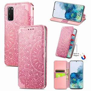 huismerk Voor Samsung Galaxy S20 Blooming Mandala Embossed Pattern Magnetic Horizontal Flip Leather Case met Holder & Card Slots & Wallet(Pink)