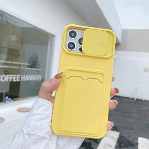 huismerk Voor iPhone 12 Mini Schuifcamera Cover Design TPU beschermhoes met kaartsleuf en neklanyard