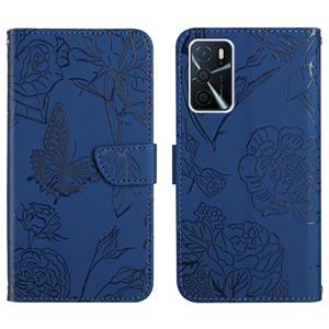 huismerk Voor Oppo A54 4G / A16 Skin Feel Butterfly Peony reliëf lederen telefooncase