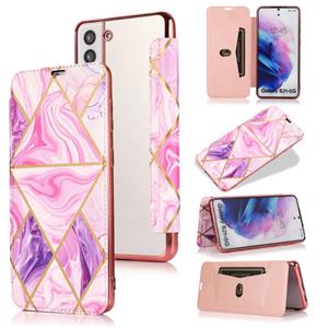 huismerk Voor Samsung Galaxy S21 + 5G Bronzing Plating PU + TPU Horizontale Flip Lederen Case met Houder & Card Slot (roze paars)