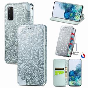 huismerk Voor Samsung Galaxy S20 Blooming Mandala Embossed Pattern Magnetic Horizontal Flip Leather Case met Holder & Card Slots & Wallet(Grey)