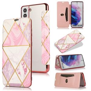 huismerk Voor Samsung Galaxy S21 + 5G Bronzing Plating PU + TPU Horizontale Flip Lederen Case met Houder & Card Slot (roze wit)