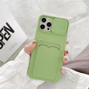 huismerk Voor iPhone 12 Mini Sliding Camera Cover Design TPU beschermhoes met kaartsleuf en neklanyard